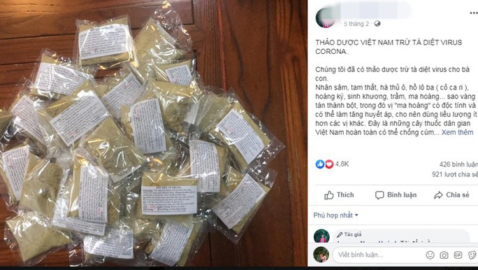 Cẩn trọng với bài thuốc chữa Covid-19 trên mạng - Ảnh 1. Cẩn trọng với bài thuốc chữa Covid-19 trên mạng - Ảnh 1.